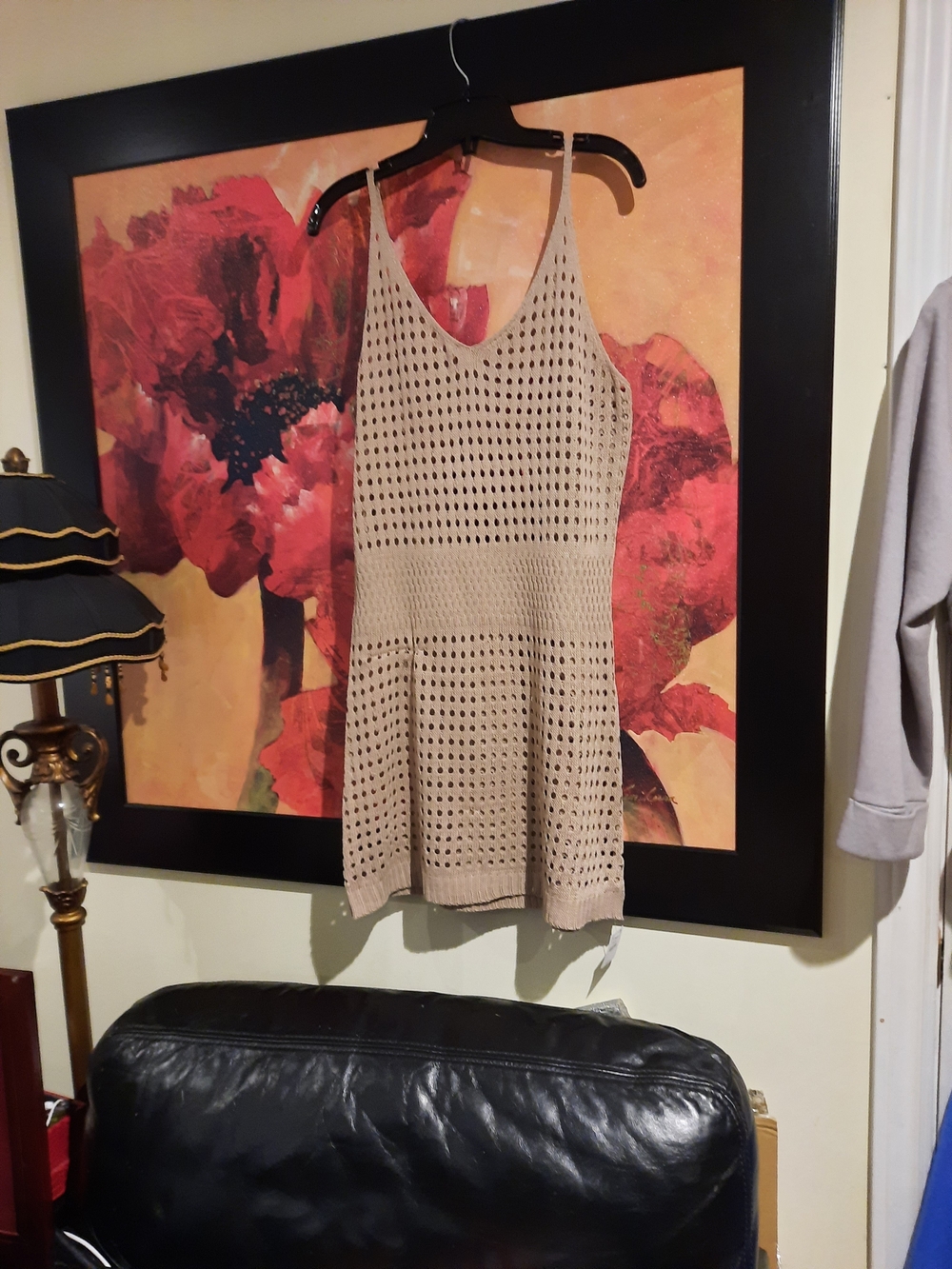 NWT Knit Open-Weave Sleeveless Dress / Swim Suit Cover Up- Beige OSFM